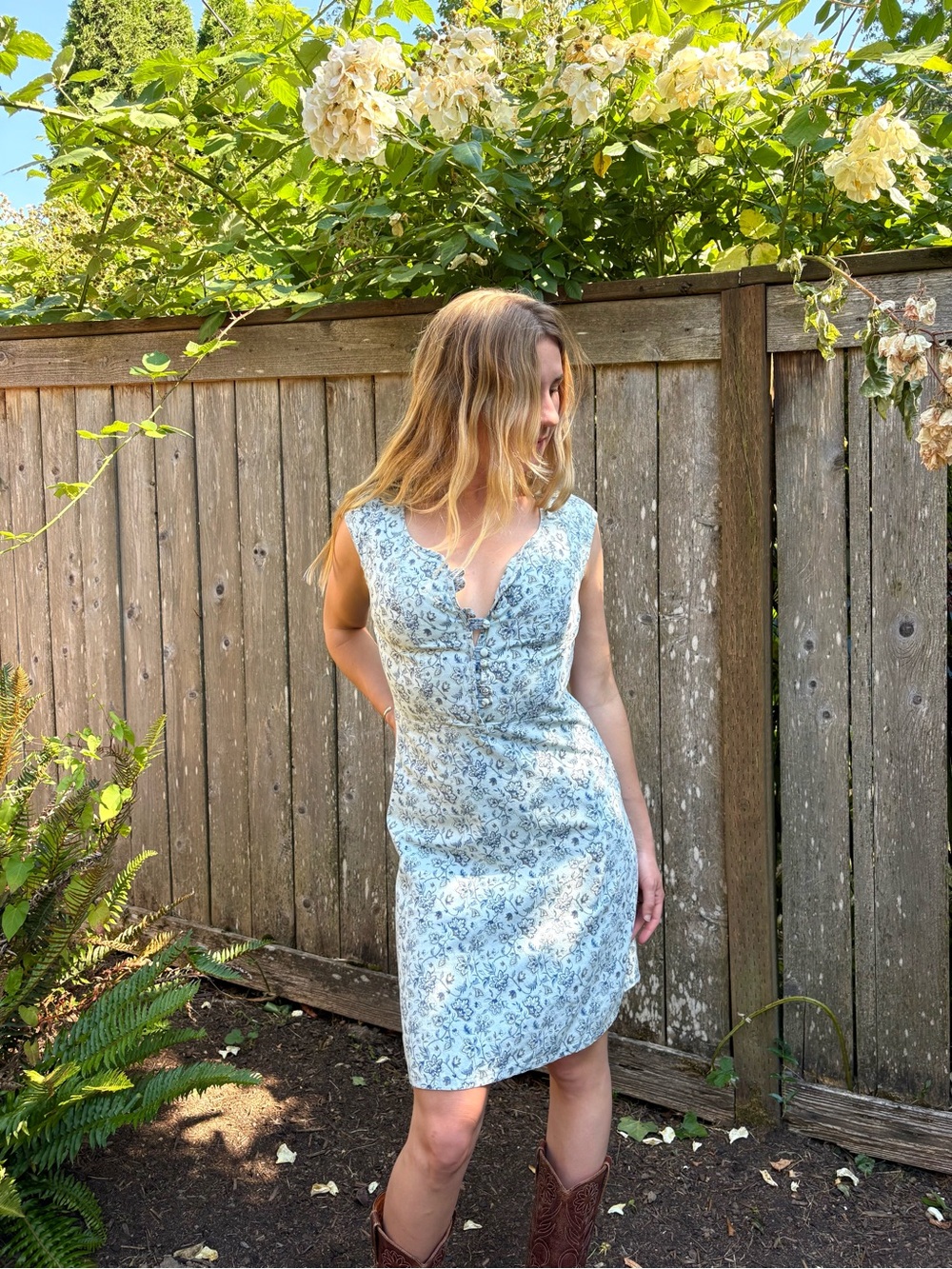Vintage Light Blue Floral Midi Dress